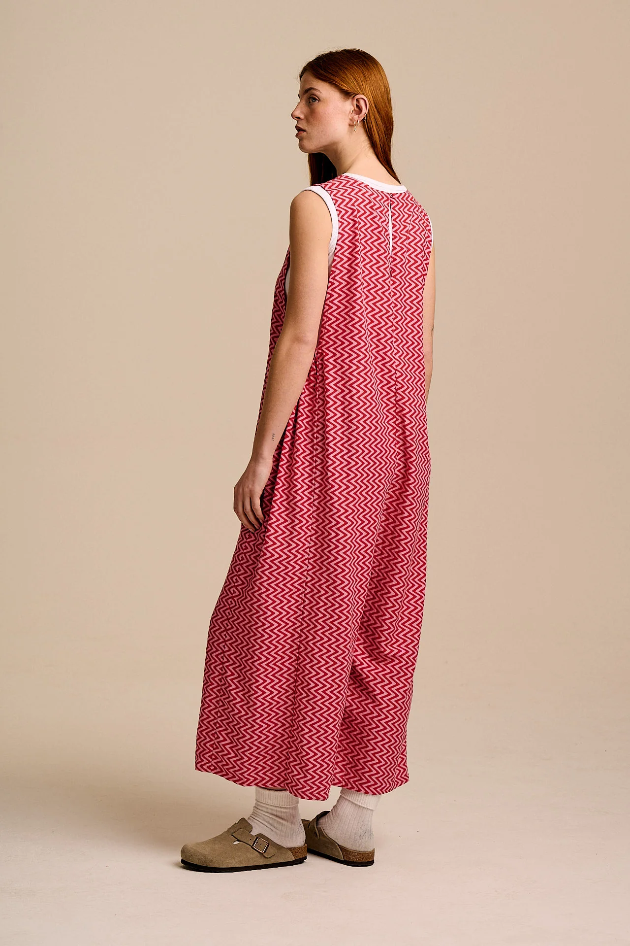 Tilda - Cotton & Viscose Wide Leg Jumpsuit in Pink Zig Zag - Image 7