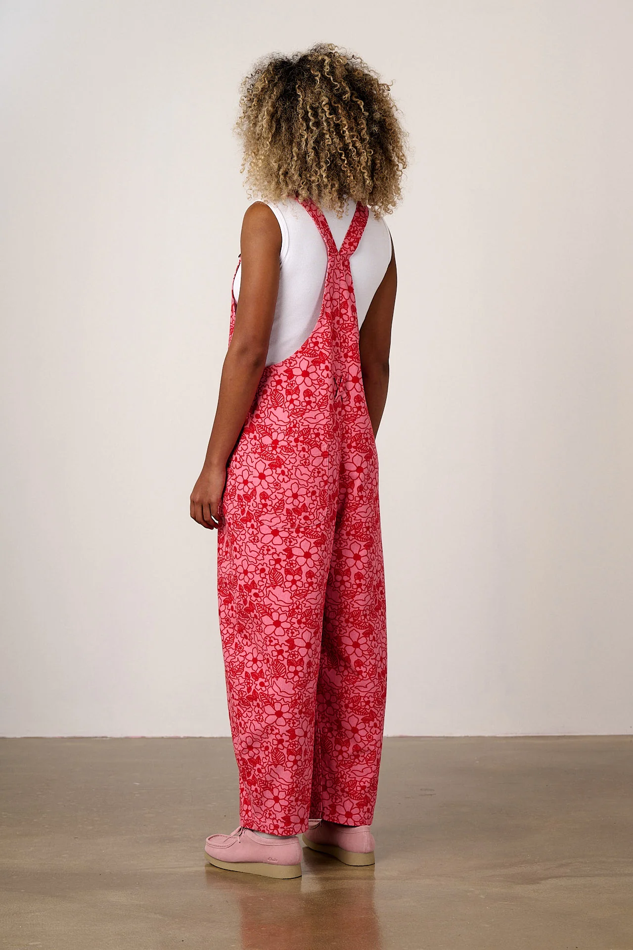 Toluca - Cotton Barrel Leg Dungarees in Pink & Red Kahlo Bloom - Image 6
