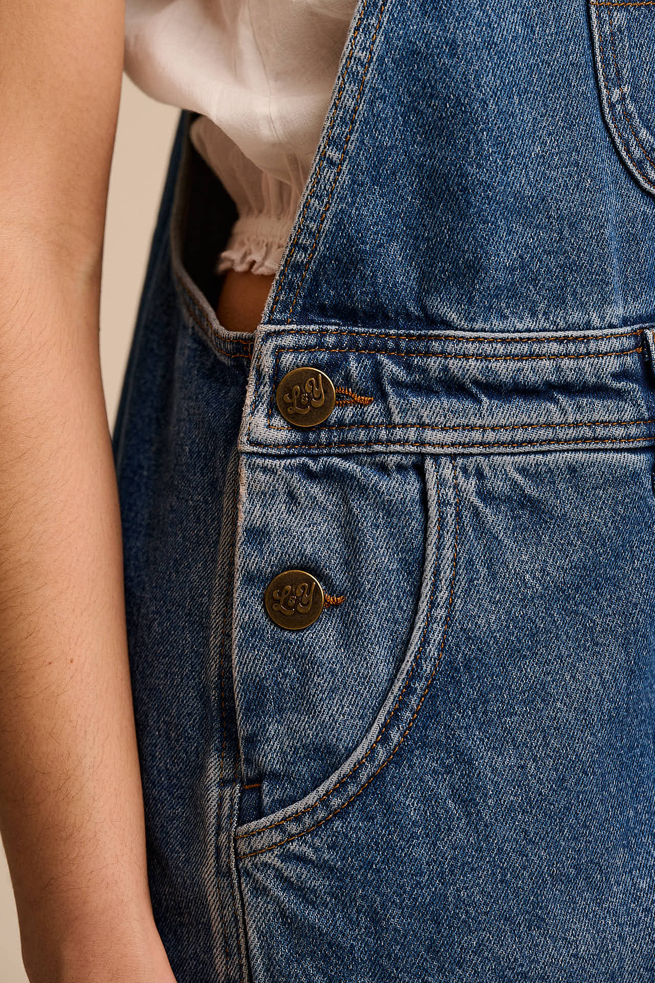 Toluca - Denim Barrel Leg Dungarees in Vintage Wash - Image 7