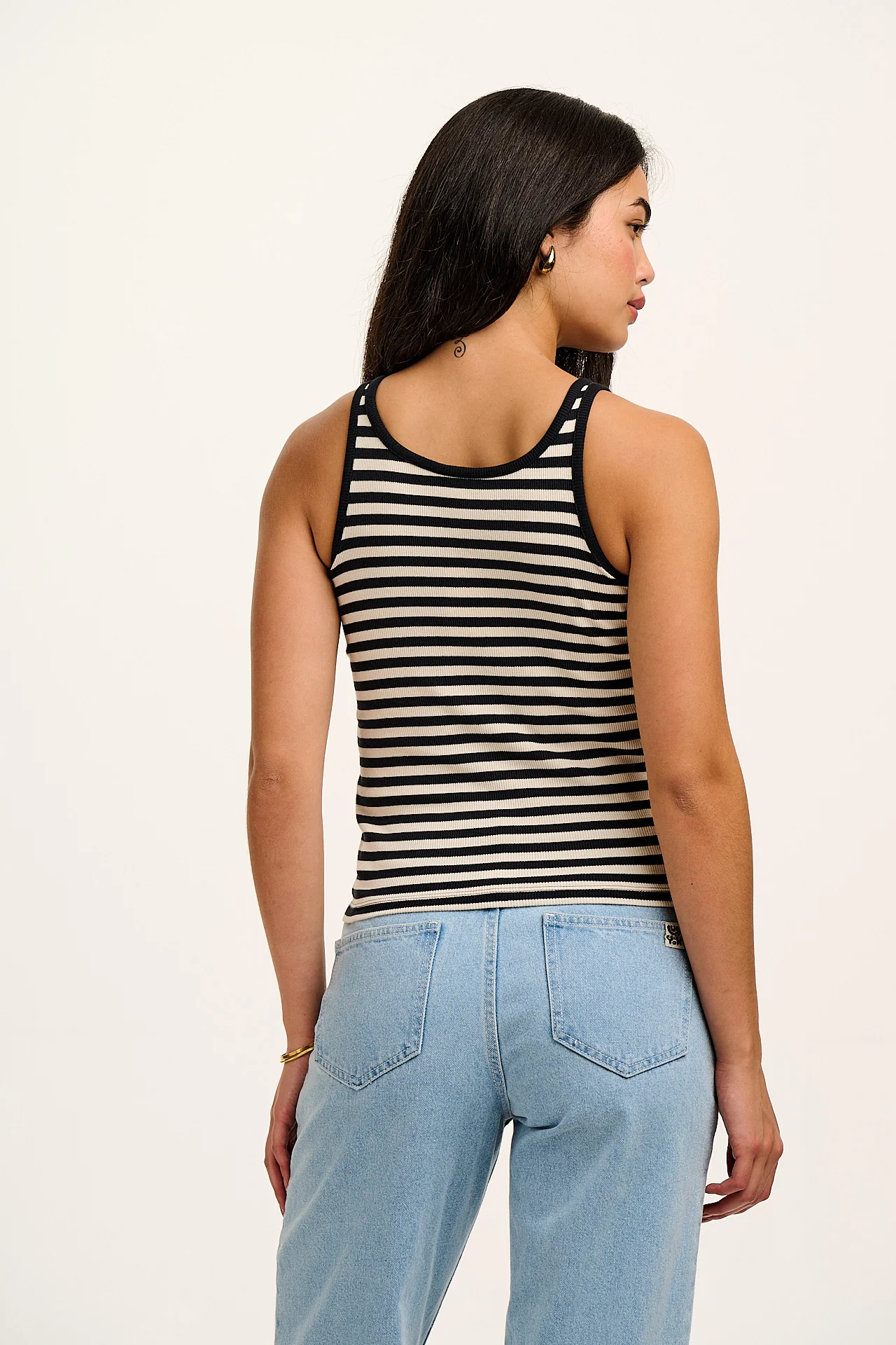 Tully - Cotton Strappy Vest in Black & White Stripe - Image 4