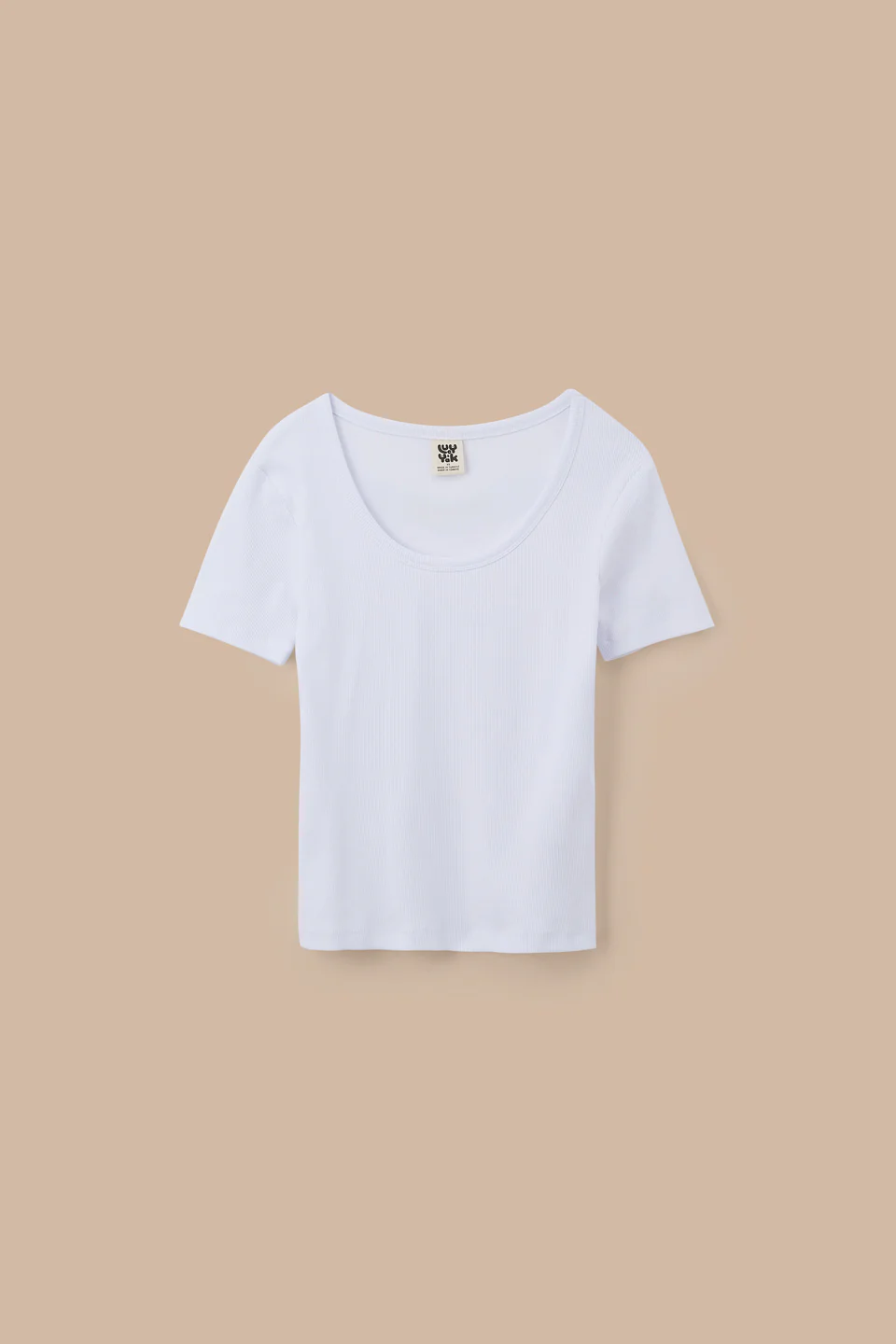 Vita - Ribbed Cotton Scoop Neck Short Sleeve T-Shirt in White - Image 3