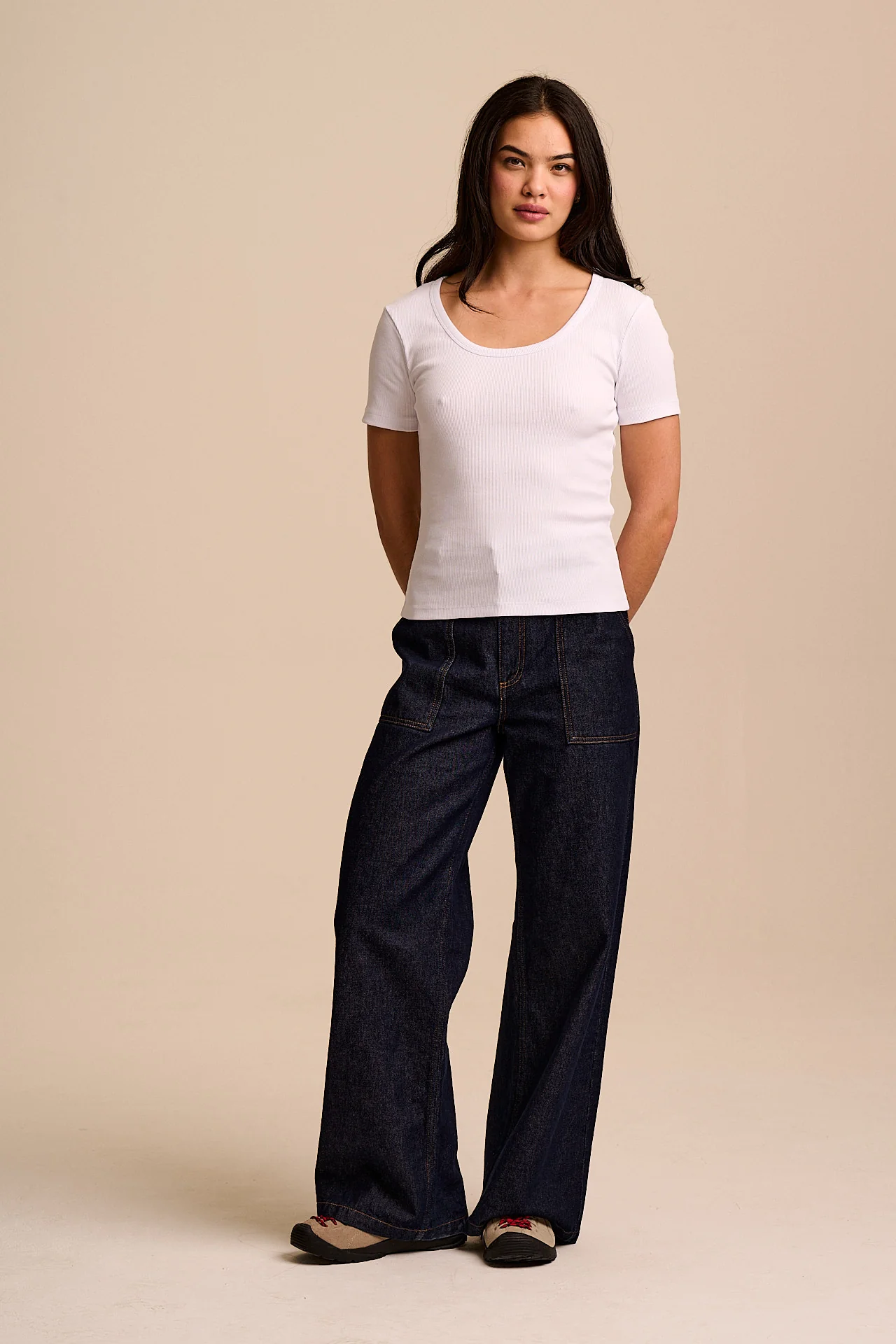 Vita - Ribbed Cotton Scoop Neck Short Sleeve T-Shirt in White - Image 4