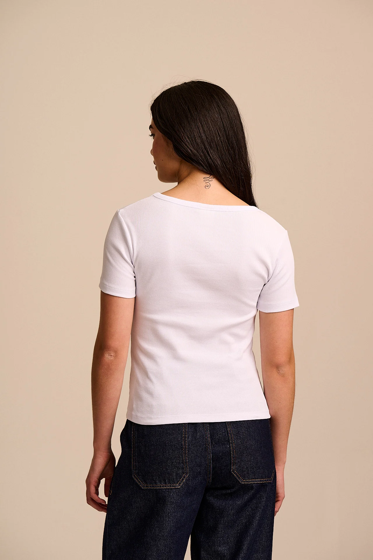 Vita - Ribbed Cotton Scoop Neck Short Sleeve T-Shirt in White - Image 5