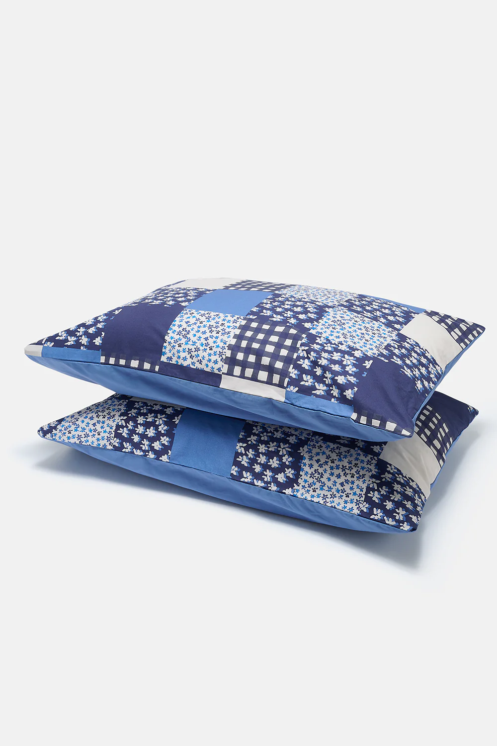 Yolanda - Soft Cotton Bed Sheets in Blue Patchwork Gingham - Image 3