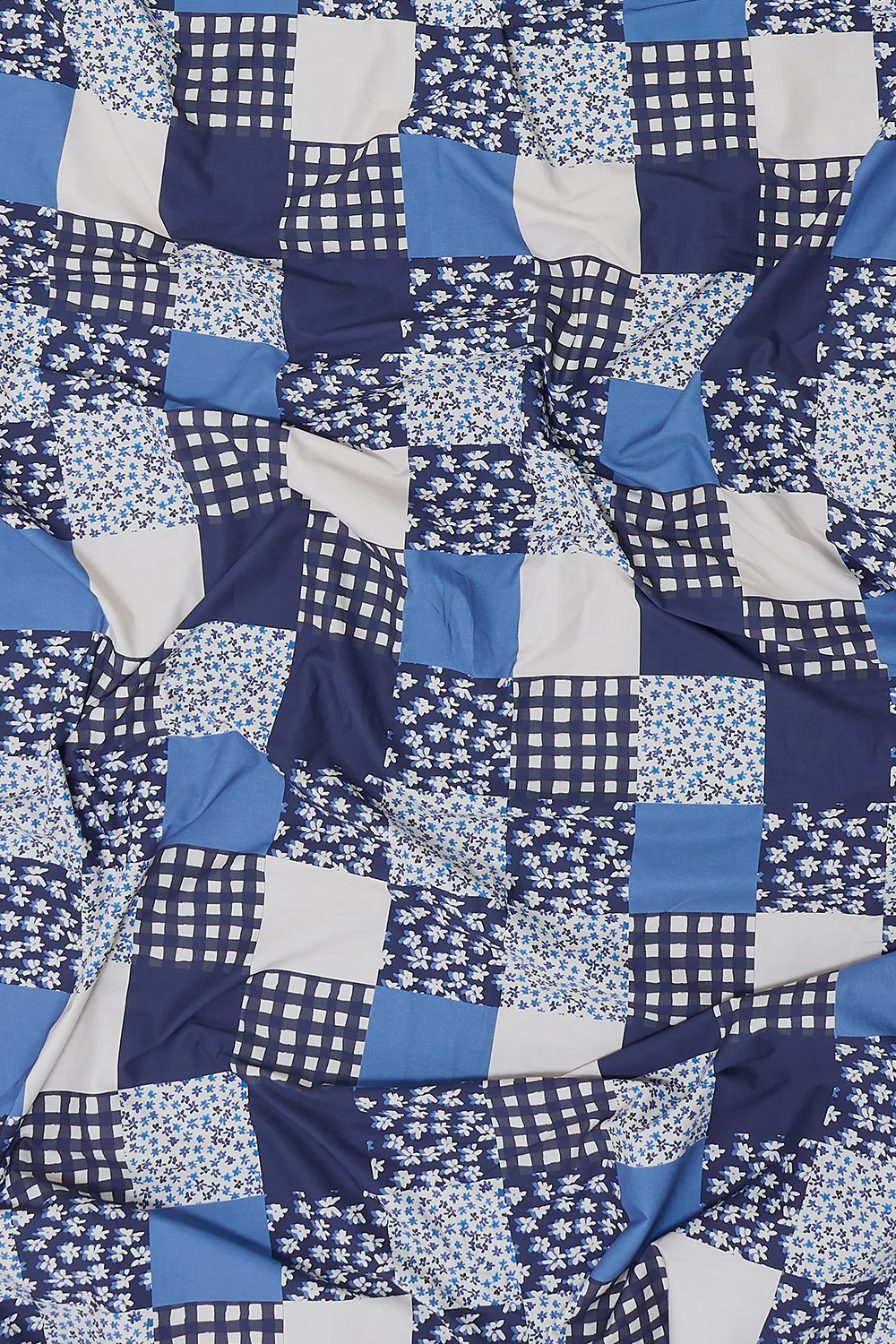 Yolanda - Soft Cotton Bed Sheets in Blue Patchwork Gingham - Image 4