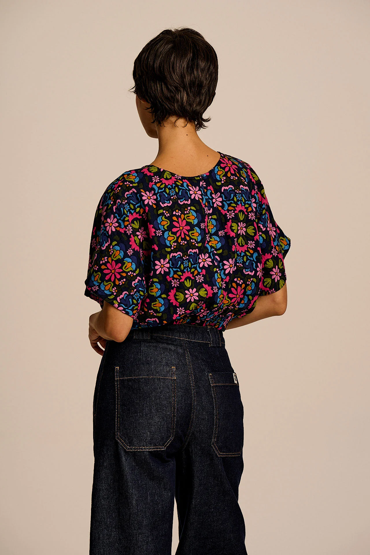 Zamora - Cotton Top in Blue Artisan Floral Patchwork - Image 6