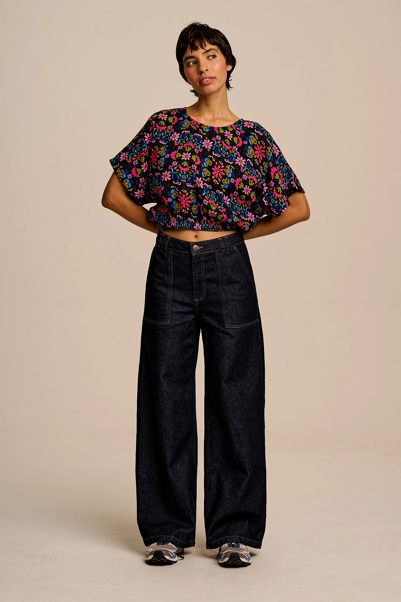 Zamora - Cotton Top in Blue Artisan Floral Patchwork - Image 7