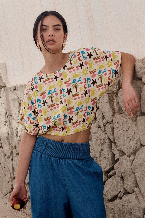 Zamora - Cotton Top in Coastal Beach Tile Print - Image 2