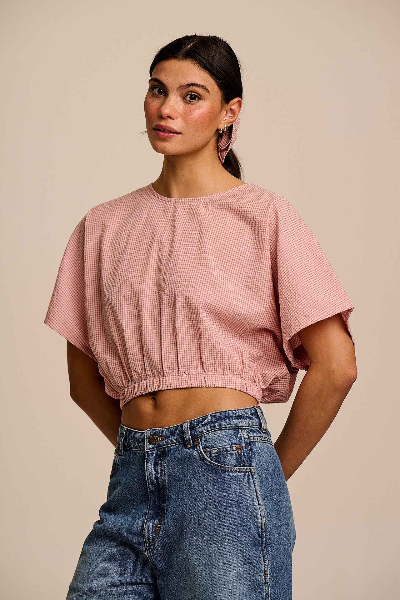 Zamora - Cotton Top in Pink Mini Gingham - Image 4