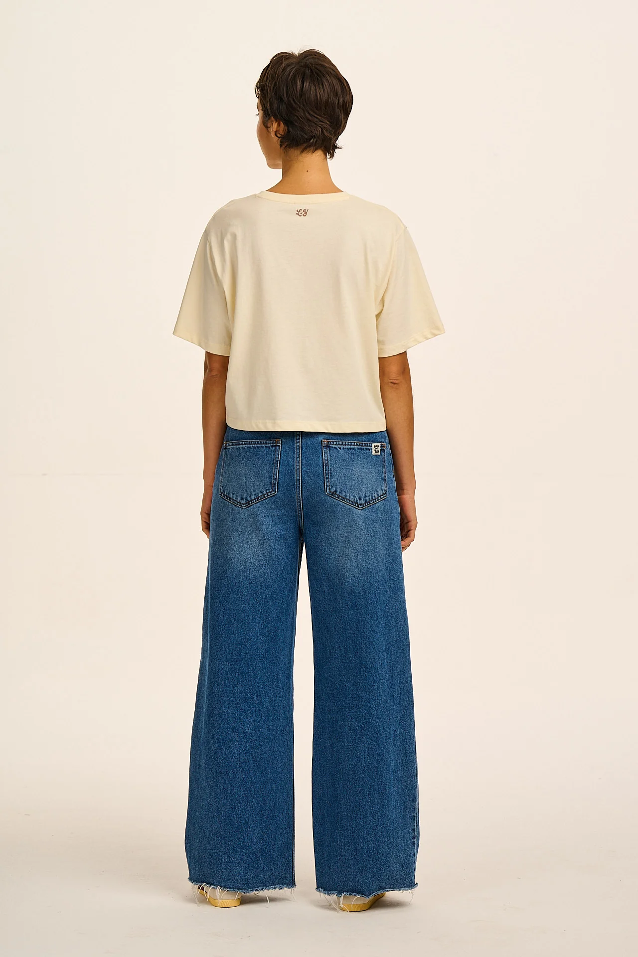Zayla - Cropped Boxy T-Shirt in Ecru New Moon Print - Image 4