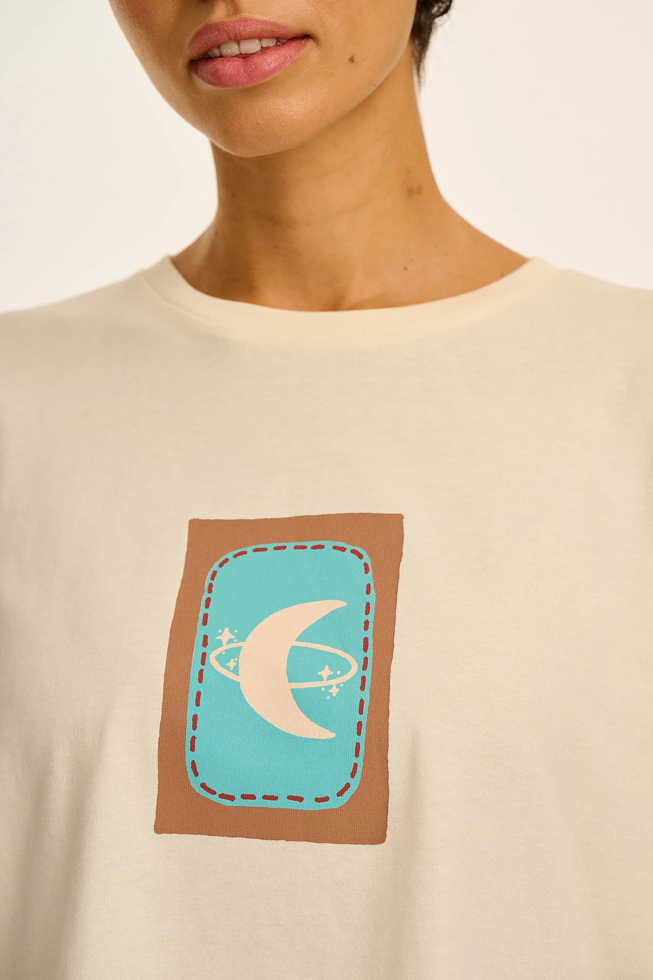 Zayla - Cropped Boxy T-Shirt in Ecru New Moon Print - Image 6