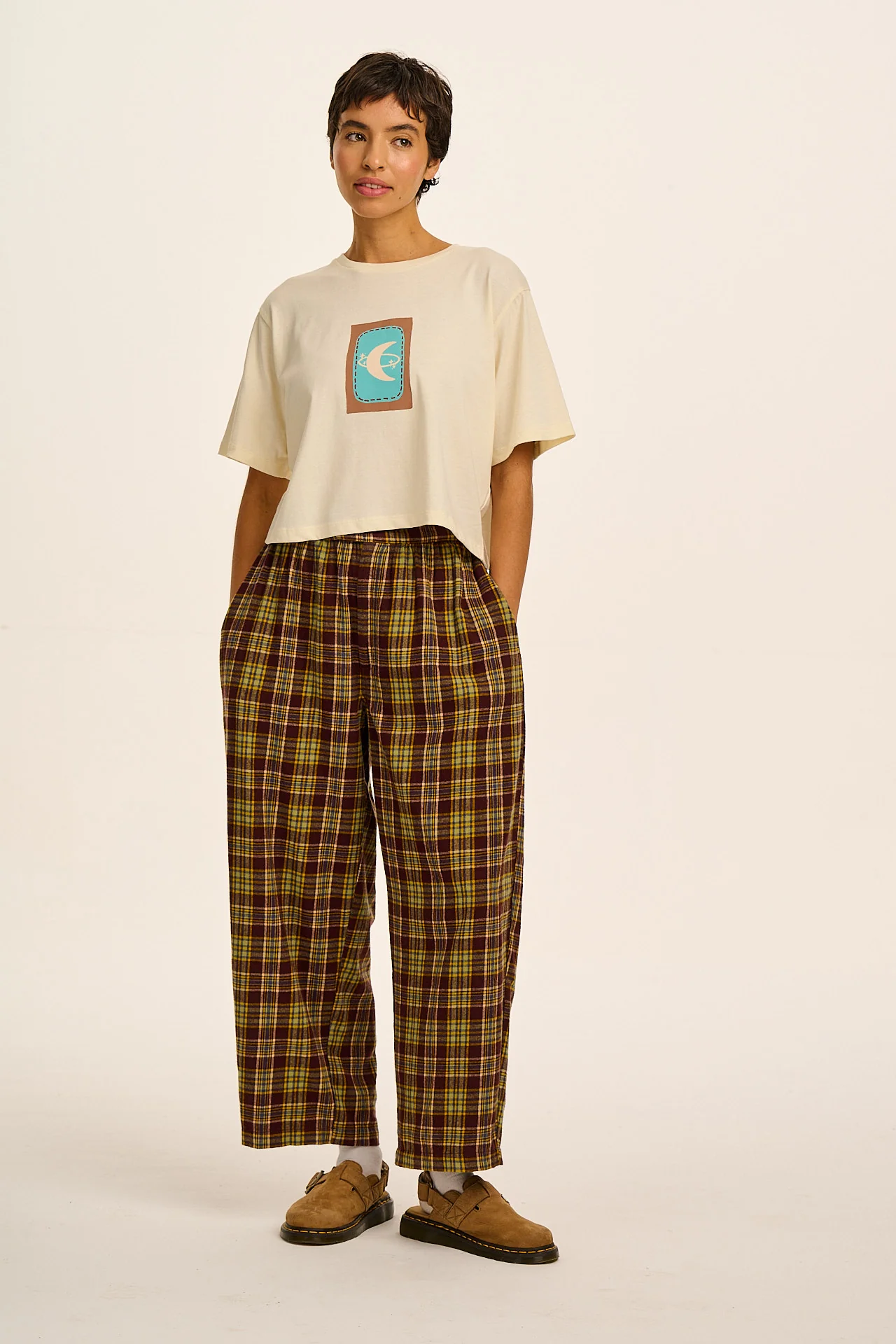 Zayla - Cropped Boxy T-Shirt in Ecru New Moon Print - Image 7