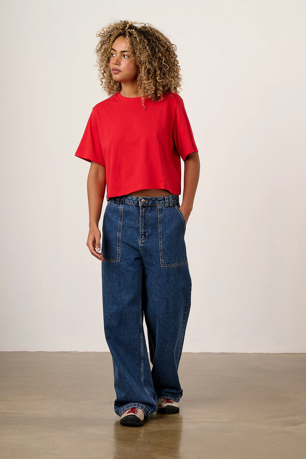 Zayla - Cotton Cropped Boxy T-Shirt in True Red - Image 3